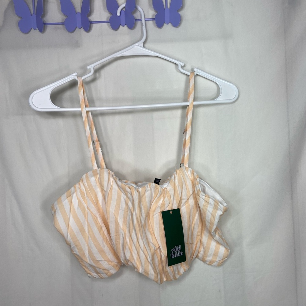 NEW Wild Fable women’s peach white striped cropped adjustable tank top large